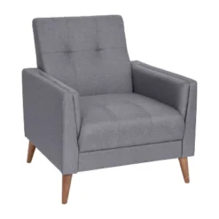 Emma And Oliver Upholstered Mid-Century Modern Arm Chair With Tufted Seat And Back, Pocket Spring Support And Wooden Legs -Emma And Oliver GUEST e13b4d6d f981 40e0 bcee 1d4adeb42a02