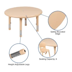 Emma And Oliver 33" Round Plastic Height Adjustable Activity Table Set With 2 Chairs -Emma And Oliver GUEST e2f76977 b994 438d ba3b 3611e738f249