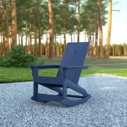 Emma And Oliver Modern All-Weather Poly Resin Adirondack Rocking Chair For Indoor/Outdoor Use