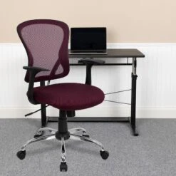 Emma And Oliver Mid-Back Mesh Swivel Task Office Chair With Chrome Base And Arms