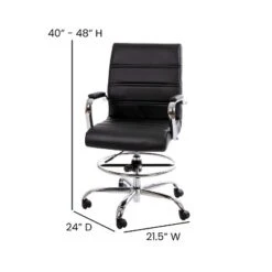 Emma And Oliver Mid-Back LeatherSoft Drafting Chair With Adjustable Foot Ring And Chrome Base -Emma And Oliver GUEST e40f5012 a45b 4212 919e a2cbeaa5c8e4