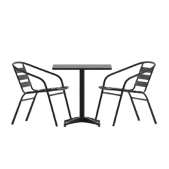 Emma And Oliver 27.5'' Square Aluminum Indoor-Outdoor Table Set With 2 Slat Back Chairs -Emma And Oliver GUEST e4530cd8 af63 492a 84f1 be0984b55d74