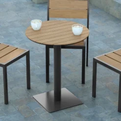 Emma And Oliver 24" Round Outdoor Dining Table With Natural Faux Teak Poly Slats And Gray Steel Frame -Emma And Oliver GUEST e4626119 034a 4ed1 bf4e 123f070ca37f