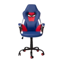 Emma And Oliver Faux Leather Ergonomic High Back Gaming Chair With Adjustable Seat Height, Lumbar Support And Padded Arms In Red, White & Blue -Emma And Oliver GUEST e4907ef7 acdd 42e4 8e25 6a67994ab070