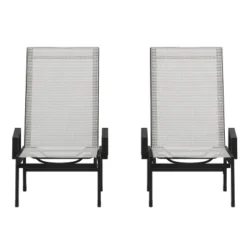 Emma And Oliver Set Of 2 Textilene Adjustable 5 Position Patio Chaise Lounge With Armrests And Metal Frame -Emma And Oliver GUEST e4c13073 dec5 4106 ad9f e8bda0158503