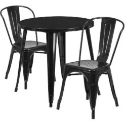 Emma And Oliver Commercial Grade 30" Round Metal Indoor-Outdoor Table Set With 2 Cafe Chairs -Emma And Oliver GUEST e56ed864 cc87 45ae b6d0 ad9c731827df
