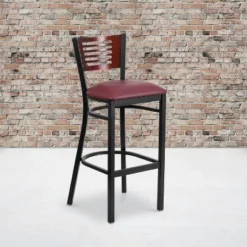 Emma And Oliver Black Decorative Slat Back Metal Restaurant Dining Barstool