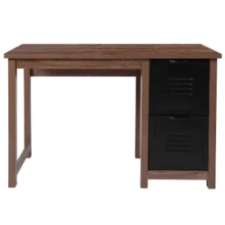 Emma And Oliver Crosscut Oak Wood Grain Finish Computer Desk With Metal Drawers -Emma And Oliver GUEST e65d6567 e5b2 40f0 b204 dc2788e9d17c