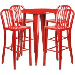 Emma And Oliver Commercial 30" Round Metal Indoor-Outdoor Bar Table Set & 4 Slat Back Stools -Emma And Oliver GUEST e6b6f5bf f106 46f2 bb09 d11dd31b7b79