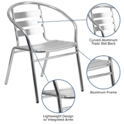 Emma And Oliver 4 Pack Commercial Aluminum Indoor-Outdoor Stack Chair - Triple Slat Back And Arms -Emma And Oliver GUEST e7f57a65 efdc 476d 8254 8969d7afae2e