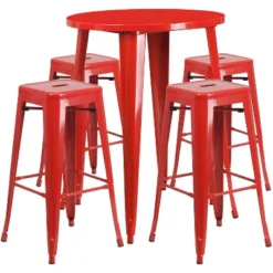 Emma And Oliver Commercial Grade 30" Round Metal Indoor-Outdoor Bar Table Set, 4 Backless Stools -Emma And Oliver GUEST e8ae6d96 1e74 46b0 89c8 ad0d31a84e79