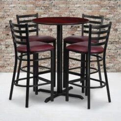 Emma And Oliver 38 Emma And Oliver 30" Round Laminate Table Set With X-Base And 4 Ladder Back Stools