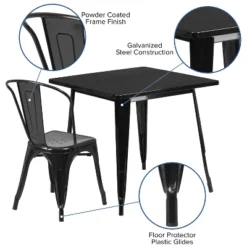 Emma And Oliver Commercial Grade 31.5" Square Metal Indoor-Outdoor Table Set With 4 Stack Chairs -Emma And Oliver GUEST e93d8cb7 7a0d 470f 8d34 face25b0f797