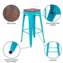 Emma And Oliver 30" High Metal Indoor Bar Stool With Wood Seat - Stackable Set Of 4 -Emma And Oliver GUEST ea7ffa59 1f2d 4f35 ab95 06953588a89a