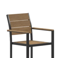 Emma And Oliver Outdoor Stacking Side Chair With Faux Teak Poly Slat Seat, Back And Arms And Metal Frame -Emma And Oliver GUEST ea863603 4b48 4b57 9eaf e590ea16371c