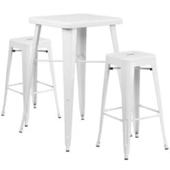 Emma And Oliver Commercial Grade 23.75" Square Metal Indoor-Outdoor Bar Set & 2 Backless Stools -Emma And Oliver GUEST ea931a25 4d94 4651 8937 7be9d0fd678f