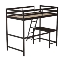 Emma And Oliver Twin Wood Loft Bed Frame With Protective Guardrails And Integrated Desk And Ladder For Use With Any 6-8" Thick Mattress -Emma And Oliver GUEST eae645a1 e96e 49e9 aac6 cdd0e94d1447