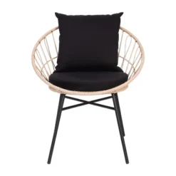 Emma And Oliver 3 Piece Boho Patio Set - Faux Rattan Rope Papasan Style Chairs With Cushions And Glass Topped Side Table -Emma And Oliver GUEST eae7c419 f0bd 4d4d 8a34 57eb4c90c170