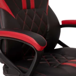 Emma And Oliver Ergonomic High Back Swivel Gaming Chair With Diamond Stitch Black Faux Leather Upholstery With Red Accent Stripes, Padded Arms -Emma And Oliver GUEST eaeb2cb0 3674 495d b429 aa10cab95ae6