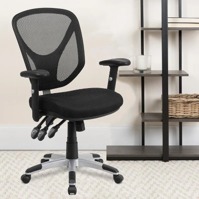 Emma And Oliver Mid-Back Black Mesh Multifunction Swivel Ergonomic Task Office Chair - Arms 1 Emma And Oliver Mid-Back Black Mesh Multifunction Swivel Ergonomic Task Office Chair - Arms