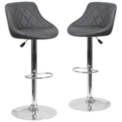 Emma And Oliver 2 Pack Contemporary Vinyl Bucket Seat Adjustable Height Barstool With Diamond Pattern Back And Chrome Base -Emma And Oliver GUEST ec8280d6 5a2b 4a3e bd29 8d9e40634afb