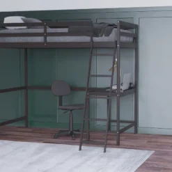 Emma And Oliver Twin Wood Loft Bed Frame With Protective Guardrails And Integrated Desk And Ladder For Use With Any 6-8" Thick Mattress -Emma And Oliver GUEST edfbe909 9f69 4141 9ef2 c8b21c4eb244