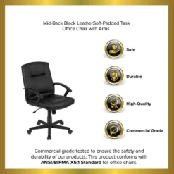 Emma And Oliver Mid-Back Black LeatherSoft-Padded Task Office Chair With Arms -Emma And Oliver GUEST ee4a1e63 8a33 44a2 9ddb 263aea156a3f