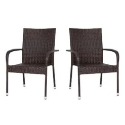 Emma And Oliver Stacking All-Weather Wicker Wrapped Powder Coated Steel Patio Club Chairs For Indoor And Outdoor Use -Emma And Oliver GUEST ee69f461 501a 4a08 99cd 20d91ad6d033