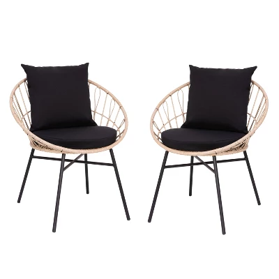 Emma And Oliver Set Of Two All-Weather Boho Papasan Style Finish Faux Rattan Rope Patio Chairs With Cushions 1 Emma And Oliver Set Of Two All-Weather Boho Papasan Style Finish Faux Rattan Rope Patio Chairs With Cushions
