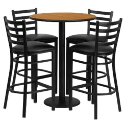 Emma And Oliver 30" Round Laminate Table Set With 4 Ladder Back Metal Stools -Emma And Oliver GUEST eeb3dc01 fb51 4675 b1d1 21b405196e40