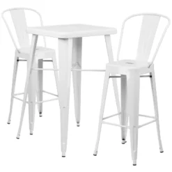 Emma And Oliver Commercial Grade 23.75" Square Metal Indoor-Outdoor Bar Table Set, 2 Back Stools -Emma And Oliver GUEST ef1a78f4 3cb6 42d1 a738 4e638dabacae