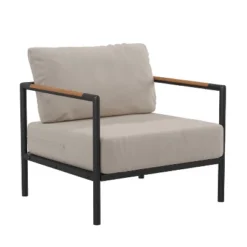 Emma And Oliver Aluminum Frame Patio Chair With Teak Arm Accents And Plush Cushions -Emma And Oliver GUEST ef5c7e21 f7f7 47da ac14 da388d1c719b