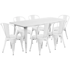 Emma And Oliver Commercial Grade Rectangular Metal Indoor-Outdoor Table Set With 6 Stack Chairs -Emma And Oliver GUEST efb1bfca 877b 4cc0 8015 b1ad7a2b3f6f