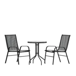 Emma And Oliver Three Piece Patio Table Set With Round Metal Frame Table With Tempered Glass Top And Two Flex Comfort Stacking Chairs -Emma And Oliver GUEST efd6e2a8 9b87 4b39 b7f6 df041b587822
