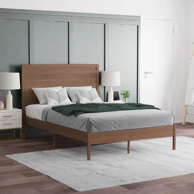 Emma And Oliver Classic Wooden Platform Bed With Headboard 1 Emma And Oliver Classic Wooden Platform Bed With Headboard