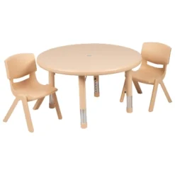 Emma And Oliver 33" Round Plastic Height Adjustable Activity Table Set With 2 Chairs -Emma And Oliver GUEST f0585844 7f3c 489b a343 8c77ded8eae9