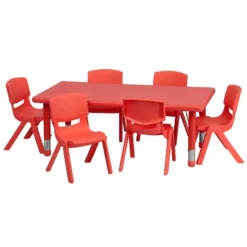 Emma And Oliver 24"W X 48"L Rectangular Plastic Height Adjustable Activity Table Set With 6 Chairs -Emma And Oliver GUEST f08b2baa 3508 46fb ab68 84577b42adf0