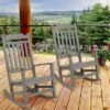 Emma And Oliver Set Of 2 All-Weather Poly Resin Faux Wood Rocking Chairs For Porch &Patio