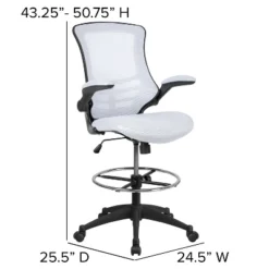 Emma And Oliver Mid-Back Mesh Ergonomic Drafting Chair With Foot Ring And Flip-Up Arms -Emma And Oliver GUEST f0fd9c90 edc2 461b 82c7 7e72ea705ecb