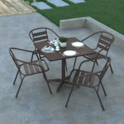 Emma And Oliver 27.5'' Square Aluminum Indoor-Outdoor Table Set With 4 Slat Back Chairs -Emma And Oliver GUEST f10f8919 08a1 4e1a b6fb 558c9cab5edc