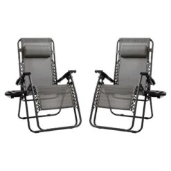Emma And Oliver 2 Pack Adjustable Mesh Zero Gravity Lounge Chair With Cup Holder Tray -Emma And Oliver GUEST f17d5dd2 327c 41e8 aab3 14dd2ff5f6ef