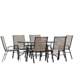 Emma And Oliver Seven Piece Patio Table Set With Metal Table With Tempered Glass Top And 6 Flex Comfort Stacking Chairs -Emma And Oliver GUEST f184d47b 77bd 442d b88b 6be004b3f1f3