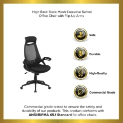 Emma And Oliver High Back Black Mesh Executive Swivel Office Chair With Flip-Up Arms -Emma And Oliver GUEST f1c3ba2a 5618 4130 9227 c06e5a323ff1