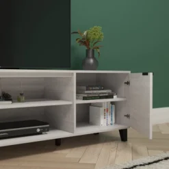 Emma And Oliver 70" Mid-Century Modern TV Stand With Doors And Adjustable Shelves In Gray For TV's Up To 60" -Emma And Oliver GUEST f2594e7d af57 4e38 8789 6fd62d80911f