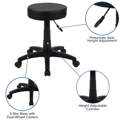 Emma And Oliver Black Adjustable Doctors Stool On Wheels With Ergonomic Molded Seat 3 Emma And Oliver Black Adjustable Doctors Stool On Wheels With Ergonomic Molded Seat - Image 3