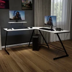 Emma And Oliver L-Shaped Computer Desk, Gaming Desk, Home Office Desk, Frame