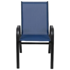 Emma And Oliver 5 Pack Navy Outdoor Stack Chair With Flex Comfort Material - Patio Stack Chair -Emma And Oliver GUEST f4a78dc7 b573 4526 9229 79ba40c04fcd