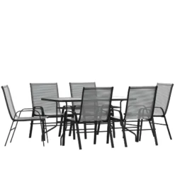 Emma And Oliver Seven Piece Patio Table Set With Metal Table With Tempered Glass Top And 6 Flex Comfort Stacking Chairs -Emma And Oliver GUEST f4c9b892 3387 4851 8627 4cdc6d17af45