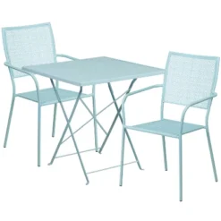 Emma And Oliver Commercial 28" Square Metal Folding Patio Table Set W/ 2 Square Back Chairs -Emma And Oliver GUEST f53bcee7 610f 4b46 a584 51a2c3a0cb5b