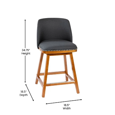 Emma And Oliver Upholstered Mid-Back Stools With Nailhead Accent Trim & Wood Frames 6 Emma And Oliver Upholstered Mid-Back Stools With Nailhead Accent Trim & Wood Frames - Image 6